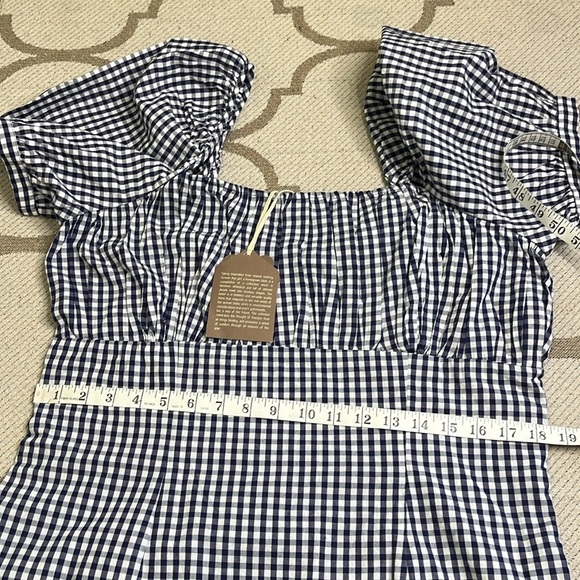 NWT ANTHROPOLOGIE FOREVER THAT GIRL PUFF SLEEVE MINI DRESS BLUE GINGHAM LARGE - Picture 10 of 17